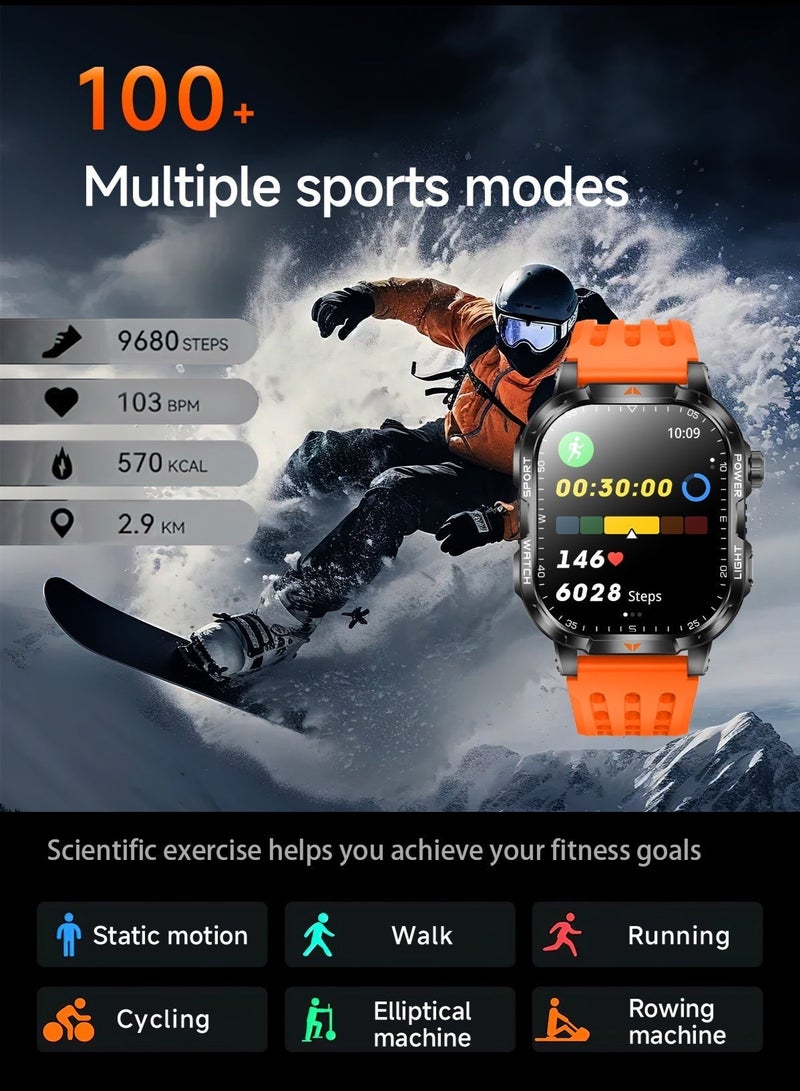1400mAh Smart Sports Watch | 100+ Watch Faces, 2" Touch Screen, Bluetooth 5.3, IP67, Health & Sports Monitor, Black and Orange - Image 3