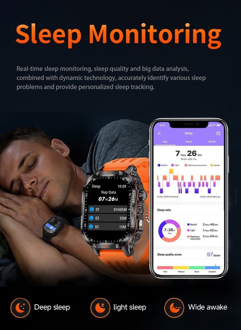 1400mAh Smart Sports Watch | 100+ Watch Faces, 2" Touch Screen, Bluetooth 5.3, IP67, Health & Sports Monitor, Black and Orange - Image 4