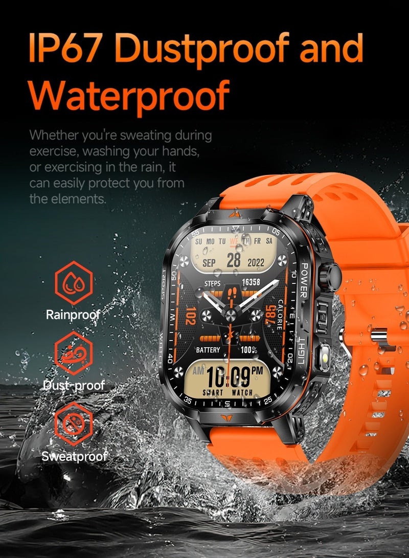 1400mAh Smart Sports Watch | 100+ Watch Faces, 2" Touch Screen, Bluetooth 5.3, IP67, Health & Sports Monitor, Black and Orange - Image 5