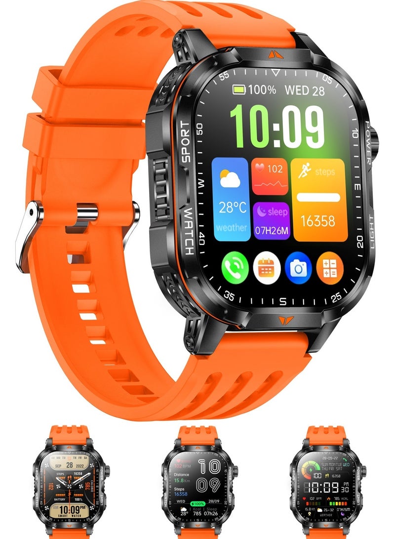 1400mAh Smart Sports Watch | 100+ Watch Faces, 2" Touch Screen, Bluetooth 5.3, IP67, Health & Sports Monitor, Black and Orange - Image 1
