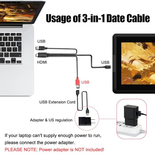 Spaseeba 3-in-1 Cable only Suitable for xppen Artist10S Artist12Pro Artist13.3Pro Artist15.6 Artist15.6Pro Drawing Pen Tablet - Image 4
