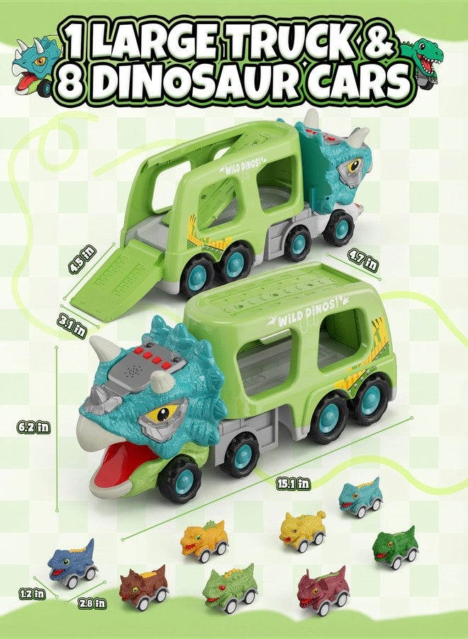 Cozycharm 9 in 1 Dinosaur Toys for Boys, Dinosaur Transport Truck with 8 Pull Back Dino Cars, Toys for 3 4 5+ Year Old Toddlers, Birthday for Grandkids, Blue Green - Image 2