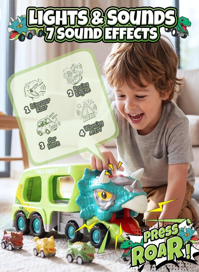 Cozycharm 9 in 1 Dinosaur Toys for Boys, Dinosaur Transport Truck with 8 Pull Back Dino Cars, Toys for 3 4 5+ Year Old Toddlers, Birthday for Grandkids, Blue Green - Image 3