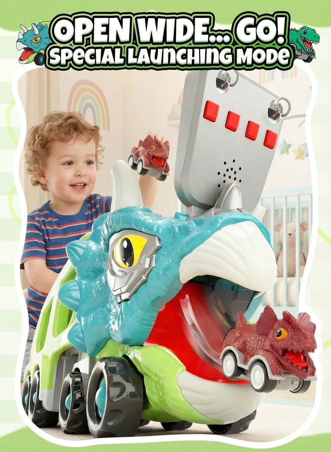 Cozycharm 9 in 1 Dinosaur Toys for Boys, Dinosaur Transport Truck with 8 Pull Back Dino Cars, Toys for 3 4 5+ Year Old Toddlers, Birthday for Grandkids, Blue Green - Image 4