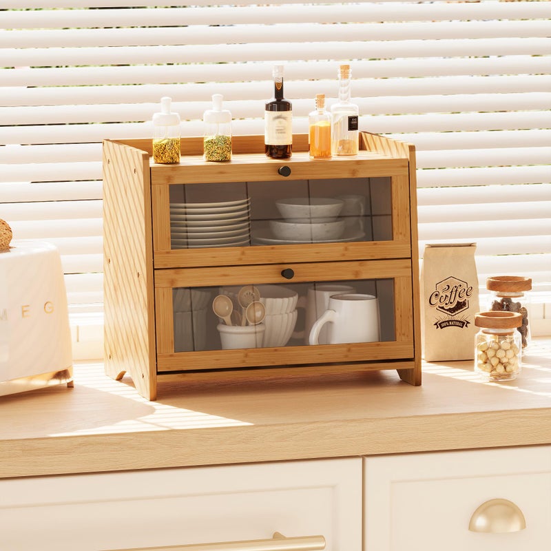 BAMBANG Bread Box for Kitchen Countertop, Extra Large Bamboo Bread Storage Container for Homemade Bread, Double Layer Sourdough Breadox, Bread Bin Organizer for Counter Cabinet Pantry, Natural - Image 5