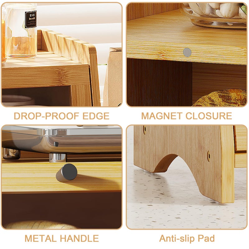 BAMBANG Bread Box for Kitchen Countertop, Extra Large Bamboo Bread Storage Container for Homemade Bread, Double Layer Sourdough Breadox, Bread Bin Organizer for Counter Cabinet Pantry, Natural - Image 3
