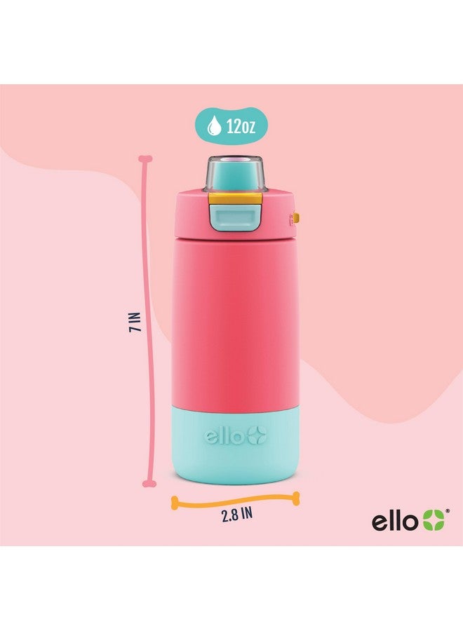 Ello Kids Colby 12oz Stainless Steel Insulated Water Bottle with Straw and Built-In Silicone Coaster Carrying Handle and Leak-Proof Locking Lid for School Backpack, Lunchbox, and Outdoor Sports, Coral - Image 3