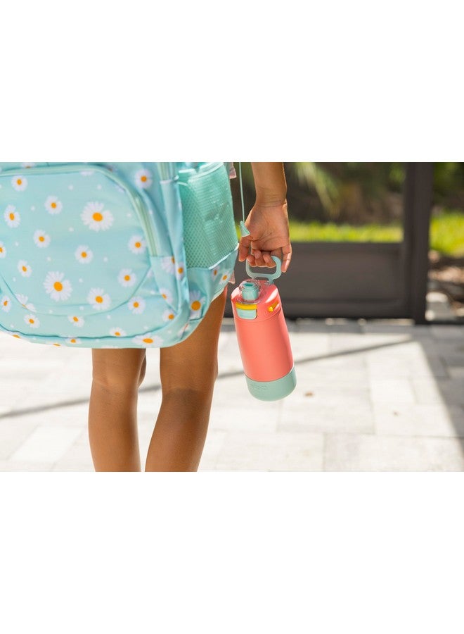 Ello Kids Colby 12oz Stainless Steel Insulated Water Bottle with Straw and Built-In Silicone Coaster Carrying Handle and Leak-Proof Locking Lid for School Backpack, Lunchbox, and Outdoor Sports, Coral - Image 1