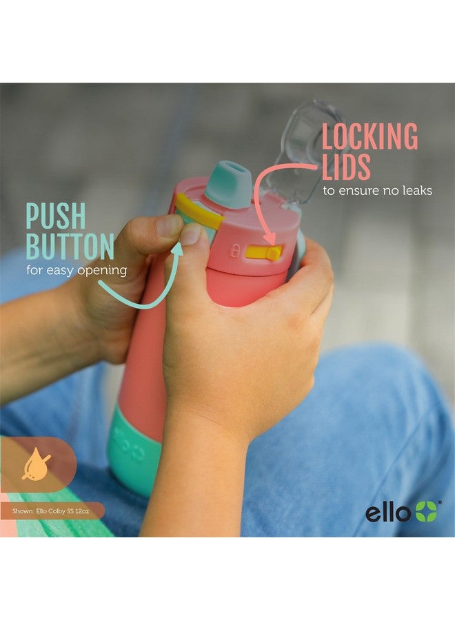 Ello Kids Colby 12oz Stainless Steel Insulated Water Bottle with Straw and Built-In Silicone Coaster Carrying Handle and Leak-Proof Locking Lid for School Backpack, Lunchbox, and Outdoor Sports, Coral - Image 4