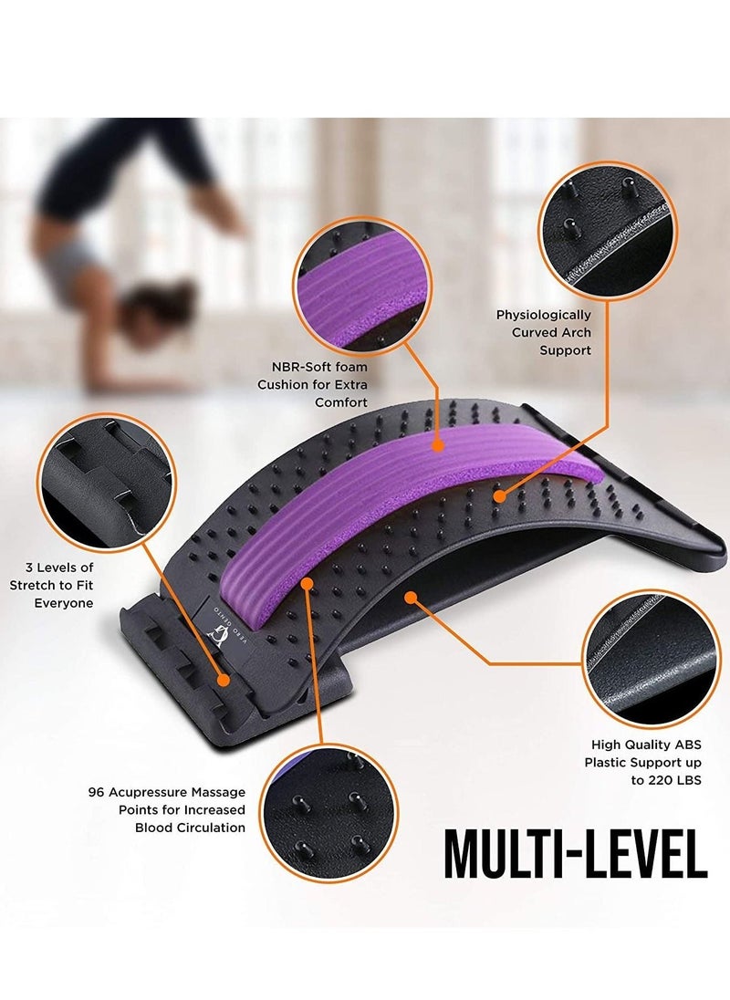 إسكدنيا Back Stretcher - 3 Heights Adjustable Back Stretcher For Pain Relief, Lower Back Stretcher With Massaging Points  Cushion Foam, Spine Deck For Office Chair, Car, Travel(Purple) - Image 2