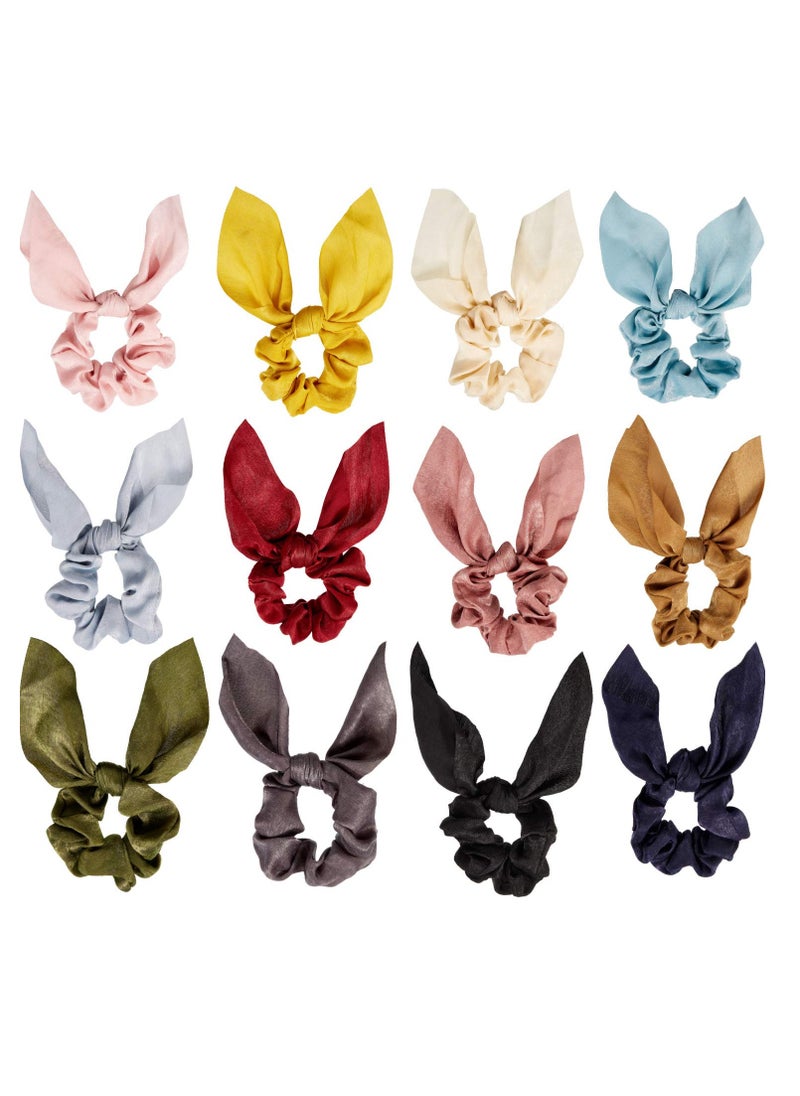 Yaomiao Yaomiao 12 Pieces Scrunchie Bows Bunny Ear Scrunchies Scrunchies for Hair Bow Silk Bowknot Scrunchies Bobbles Elastic Hair Ties Ropes for Women Girls  - Image 1
