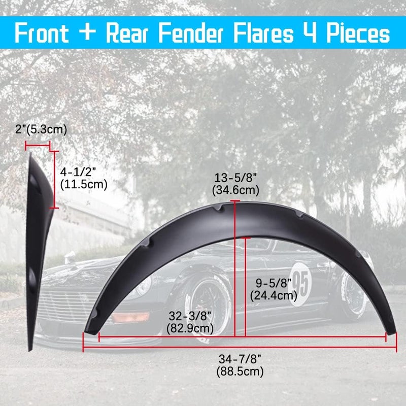 DREAMIZER 4x 2"/50mm Flexible Car Fender Flares Universal Extra Wide Body Kit Wheel Arch Protector - Image 2