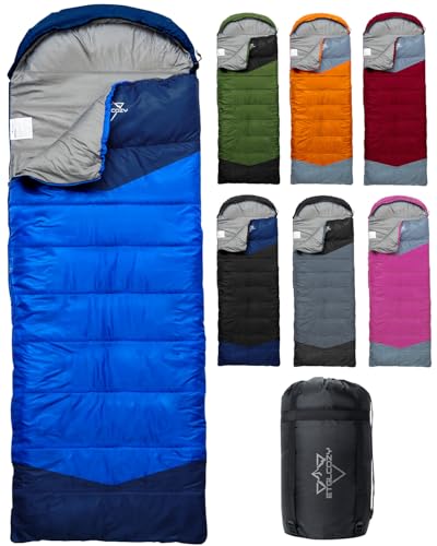 ETGLCOZY Lightweight 3-Season Sleeping Bag for Adults/Kids Camping, Compact w/Compression Sack, Waterproof Ripstop, Portable for Backpacking Hiking Travel, 50-80°F, Blue - Image 1