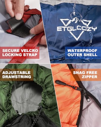 ETGLCOZY Lightweight 3-Season Sleeping Bag for Adults/Kids Camping, Compact w/Compression Sack, Waterproof Ripstop, Portable for Backpacking Hiking Travel, 50-80°F, Blue - Image 5