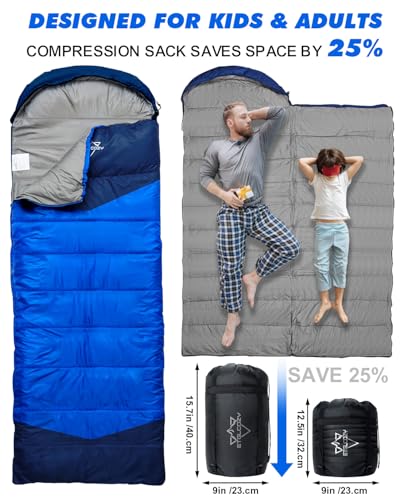 ETGLCOZY Lightweight 3-Season Sleeping Bag for Adults/Kids Camping, Compact w/Compression Sack, Waterproof Ripstop, Portable for Backpacking Hiking Travel, 50-80°F, Blue - Image 4