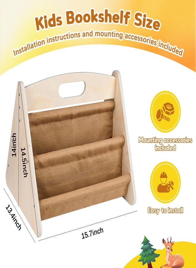 AZSKY Double Sided Toddler Book Shelf, Small Wooden Book Storage for Kids, Brown Mini Children Book Holder for Baby, Display Library Bookshelf for Girls Boys, Montessori Portable Bookcase for Nursery - Image 3