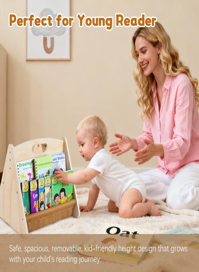 AZSKY Double Sided Toddler Book Shelf, Small Wooden Book Storage for Kids, Brown Mini Children Book Holder for Baby, Display Library Bookshelf for Girls Boys, Montessori Portable Bookcase for Nursery - Image 5
