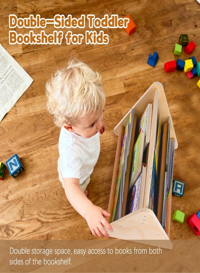 AZSKY Double Sided Toddler Book Shelf, Small Wooden Book Storage for Kids, Brown Mini Children Book Holder for Baby, Display Library Bookshelf for Girls Boys, Montessori Portable Bookcase for Nursery - Image 4