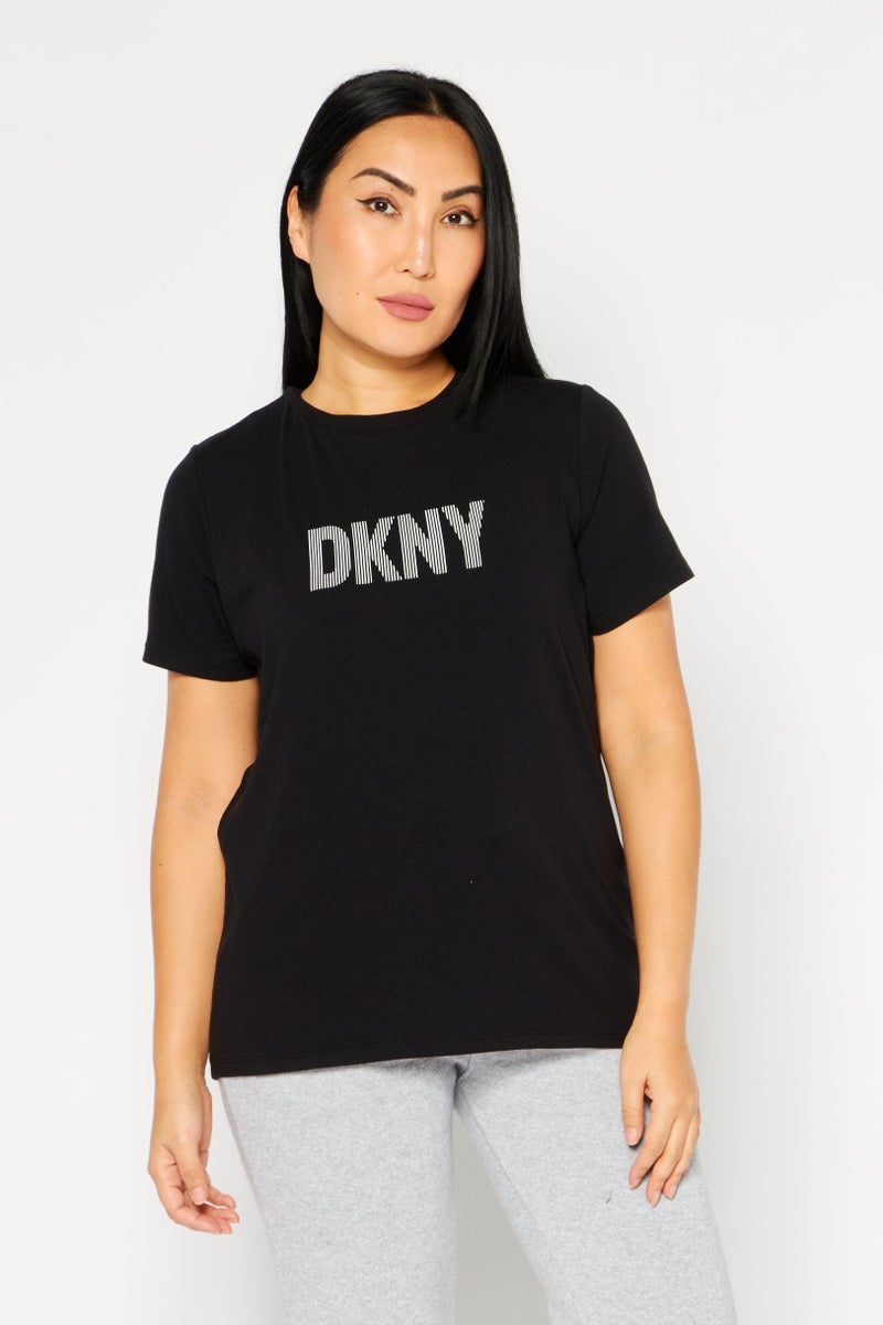 DKNY Women Sportswear Fit Short Sleeve Training Top, Black - Image 1