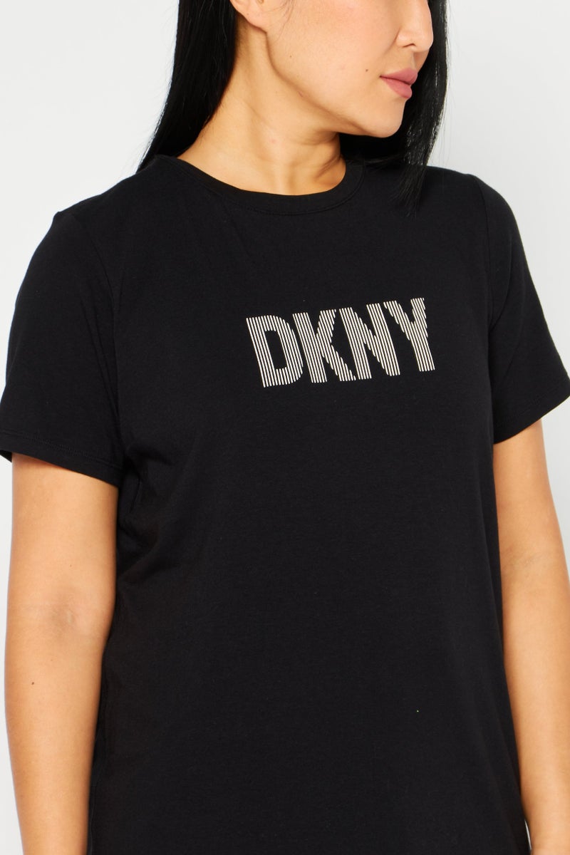 DKNY Women Sportswear Fit Short Sleeve Training Top, Black - Image 4