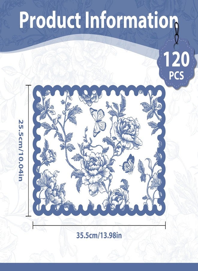 Stuffygreenus 120 Pcs Blue Floral Paper Placemats 14 Inch Disposable Chinoiserie Floral Paper Placemats Scalloped Flower Decorative Table Mats for Dinner Table Birthday Wedding Bridal Tea Party Decor - Image 2