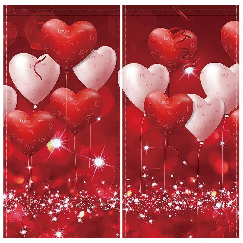 DOTOOMA 82 x 84 Inches Red Love Balloon Valentine's Day Window Curtain Glitter Sweet Art Printing Pattern Girls Room Bedroom Decoration Drapes 2 Panel Polyester - Image 2