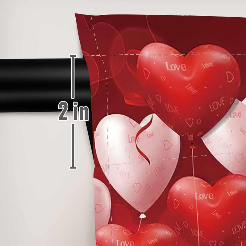 DOTOOMA 82 x 84 Inches Red Love Balloon Valentine's Day Window Curtain Glitter Sweet Art Printing Pattern Girls Room Bedroom Decoration Drapes 2 Panel Polyester - Image 5