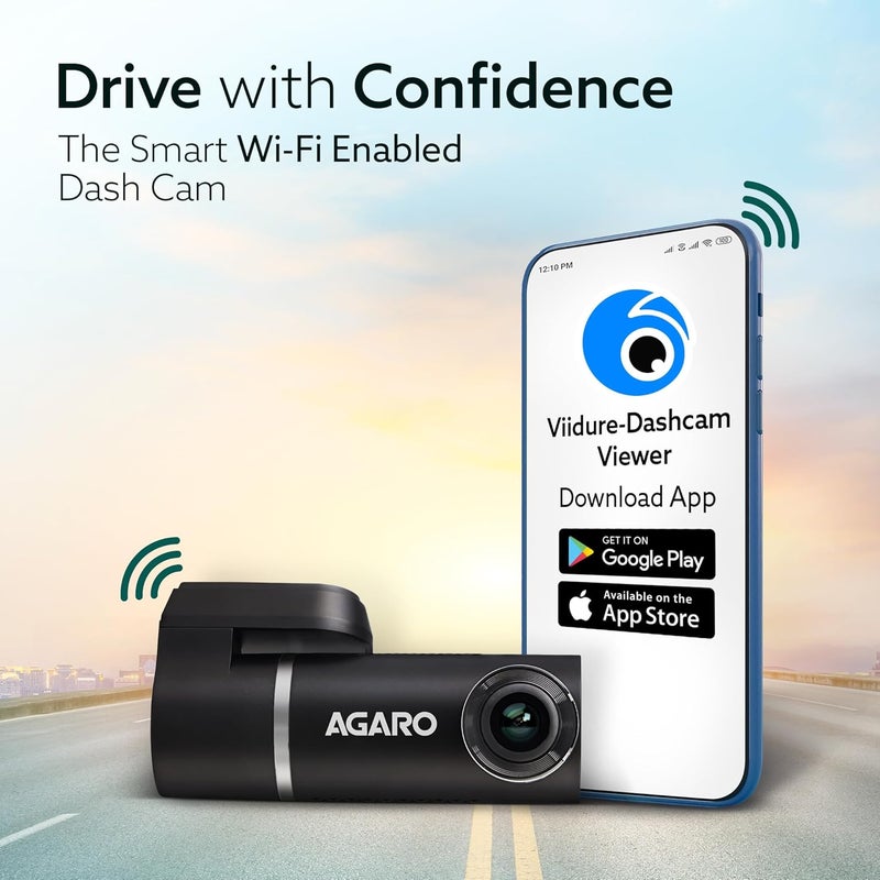 AGARO Alpha Car Dash Camera, Dashboard Recorder, 3MP, 140 Degree Wide Angle, F2.1 Aperture, Full HD, Voice Recorder, 128 GB Micro SD Card Support, Night Vision, G Sensor, Wifi, Loop Recording, DIY Set Up - Image 2