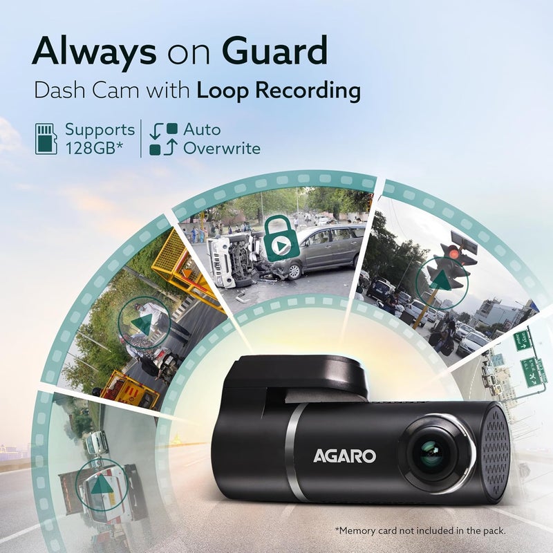 AGARO Alpha Car Dash Camera, Dashboard Recorder, 3MP, 140 Degree Wide Angle, F2.1 Aperture, Full HD, Voice Recorder, 128 GB Micro SD Card Support, Night Vision, G Sensor, Wifi, Loop Recording, DIY Set Up - Image 4