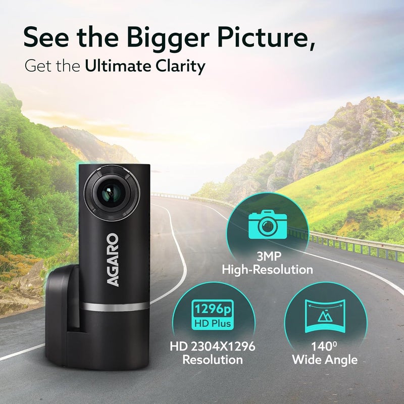 AGARO Alpha Car Dash Camera, Dashboard Recorder, 3MP, 140 Degree Wide Angle, F2.1 Aperture, Full HD, Voice Recorder, 128 GB Micro SD Card Support, Night Vision, G Sensor, Wifi, Loop Recording, DIY Set Up - Image 3