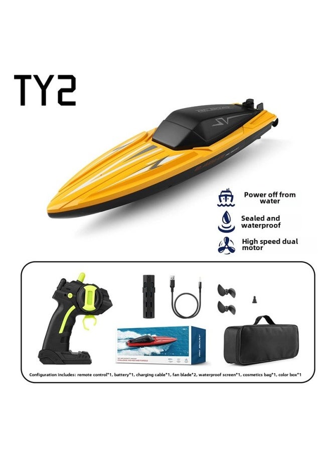 Large 2.4G High-speed Remote Control Boat Speedboat Racing Stunt Rollover Long Endurance Dual-motor Remote Control Toy-color:Ty2—yellow-Specifications:Version Dual Battery  - Image 1