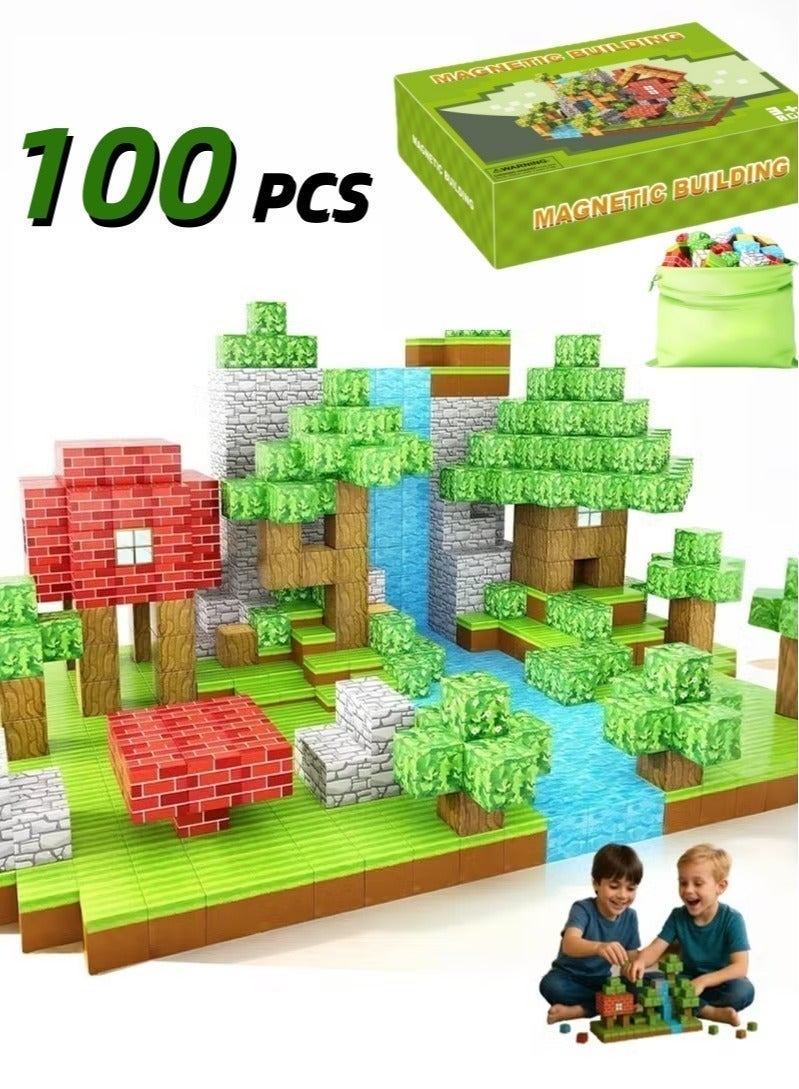 نورا مجموعة مكعبات مغناطيسية عالية القوة مكونة من 100 قطعة - مجموعة بناء عالم مغناطيسي للأولاد والبنات من عمر 3-5 و6-8 سنوات، ألعاب حسية تعليمية للأطفال الصغار، هدايا للأطفال من عمر 3 سنوات فما فوق، مكعبات مغناطيسية 2 سم، ألعاب بناء أساسية في الفصل الدراسي - Image 1