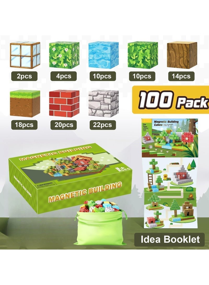 نورا مجموعة مكعبات مغناطيسية عالية القوة مكونة من 100 قطعة - مجموعة بناء عالم مغناطيسي للأولاد والبنات من عمر 3-5 و6-8 سنوات، ألعاب حسية تعليمية للأطفال الصغار، هدايا للأطفال من عمر 3 سنوات فما فوق، مكعبات مغناطيسية 2 سم، ألعاب بناء أساسية في الفصل الدراسي - Image 4