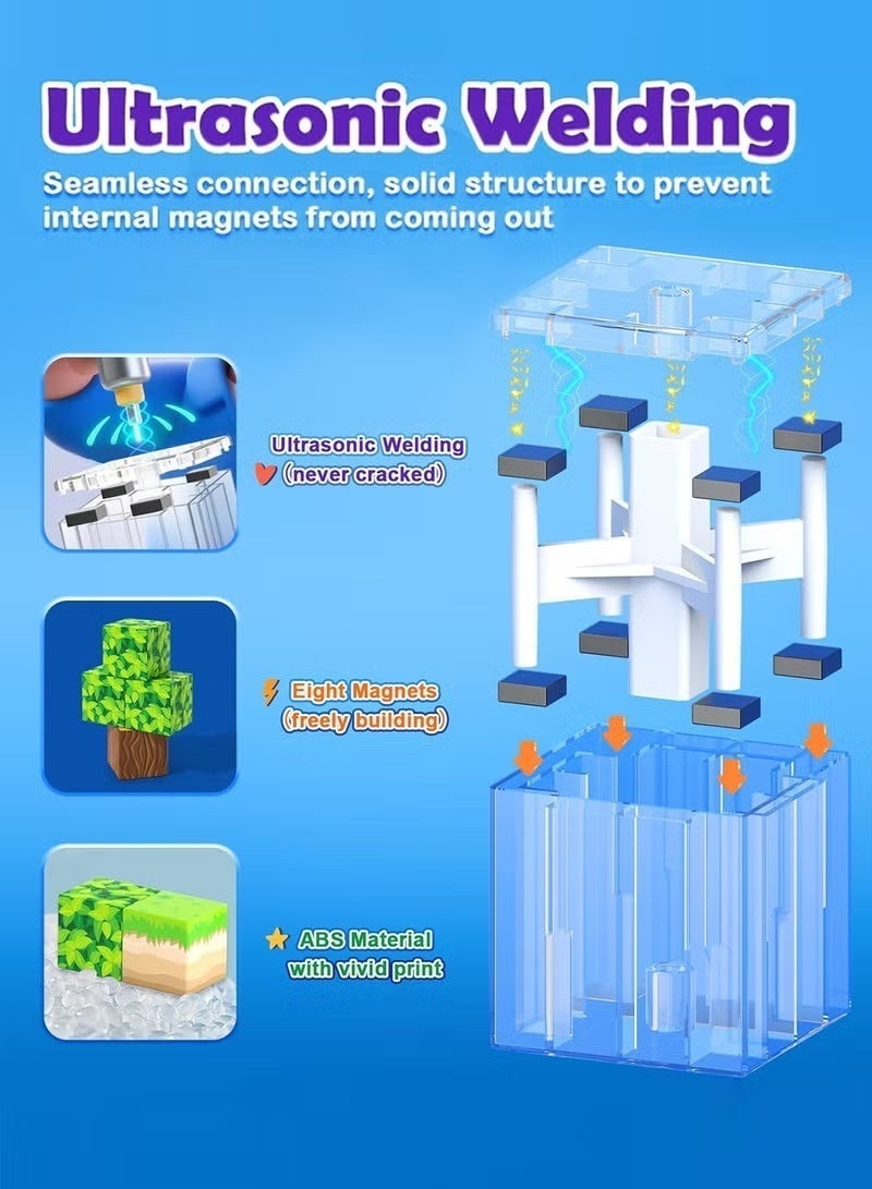 نورا مجموعة مكعبات مغناطيسية عالية القوة مكونة من 100 قطعة - مجموعة بناء عالم مغناطيسي للأولاد والبنات من عمر 3-5 و6-8 سنوات، ألعاب حسية تعليمية للأطفال الصغار، هدايا للأطفال من عمر 3 سنوات فما فوق، مكعبات مغناطيسية 2 سم، ألعاب بناء أساسية في الفصل الدراسي - Image 3
