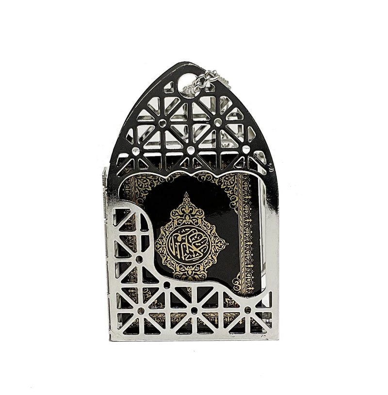 PinMaze Islam Car Rear Mirror Mini Hangers - Islamic Ornament Al-Quran Ramadan Eid Muslim Car Décor Hanging Charm Decor Interior Accessories (Silver - Black) - Image 4