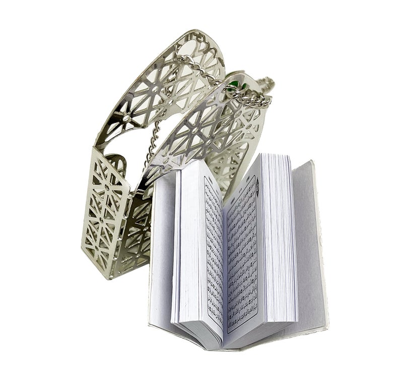 PinMaze Islam Car Rear Mirror Mini Hangers - Islamic Ornament Al-Quran Ramadan Eid Muslim Car Décor Hanging Charm Decor Interior Accessories (Silver - Black) - Image 3