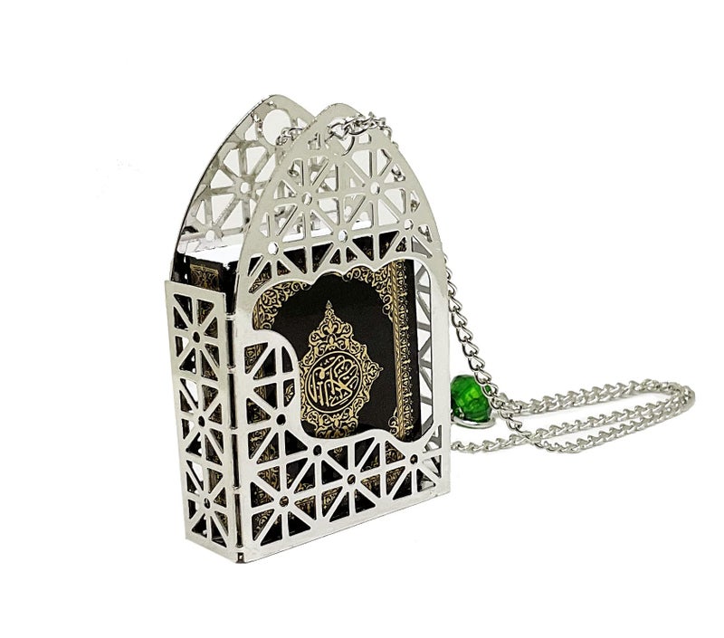 PinMaze Islam Car Rear Mirror Mini Hangers - Islamic Ornament Al-Quran Ramadan Eid Muslim Car Décor Hanging Charm Decor Interior Accessories (Silver - Black) - Image 5