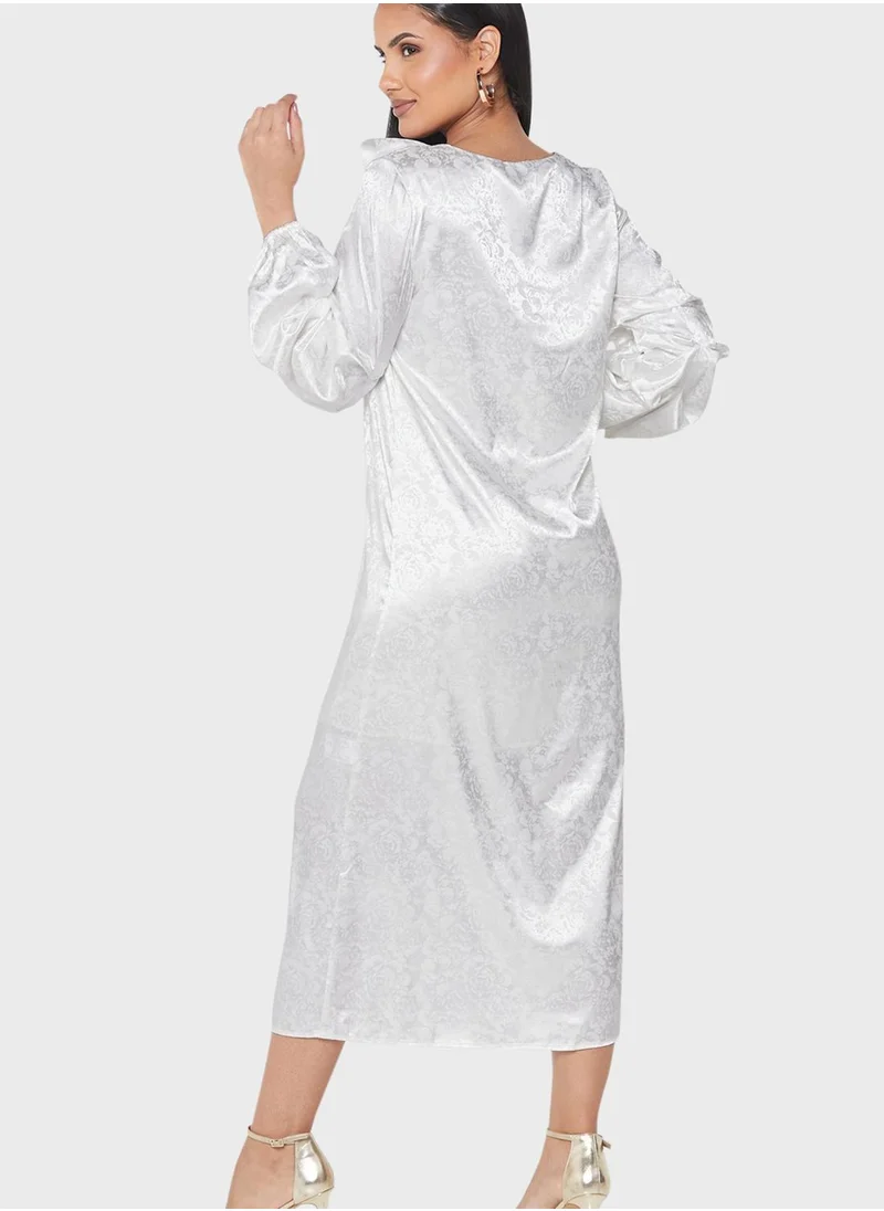 SIVVI for HANIYA Jacquard Ruffle Neck Tie Detail Dress