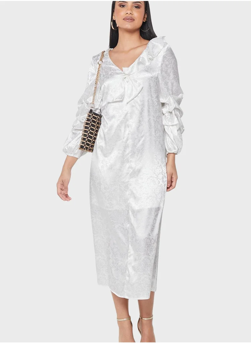SIVVI for HANIYA Jacquard Ruffle Neck Tie Detail Dress