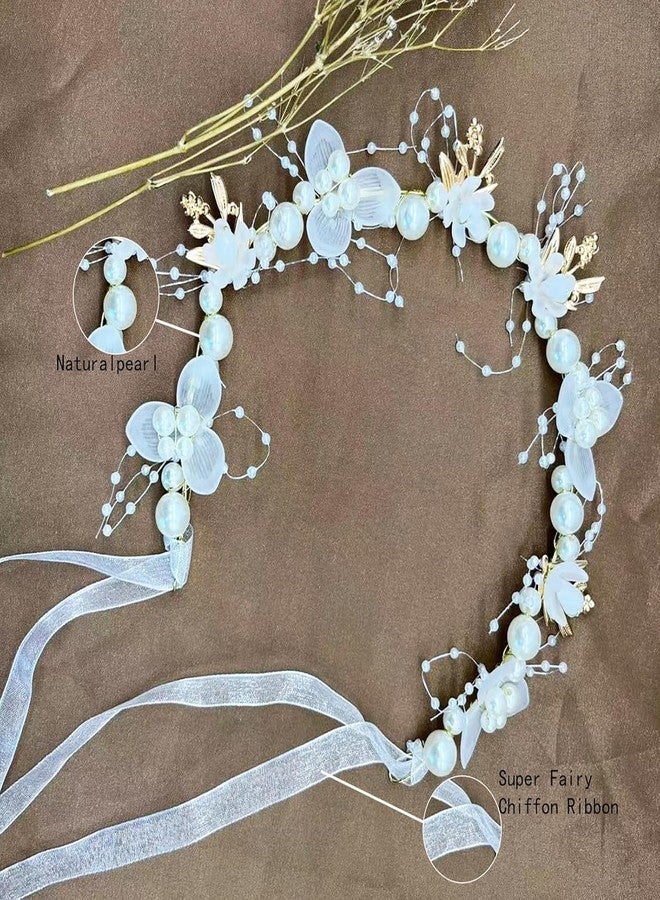 ACHARAJ Flower Girl Headpiece for First Communion Headpiece Princess Tiara Crown with Rhinestone and Pearl Headband Floral Wedding Prom for Girls and Women (1 pcs) - Image 3