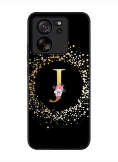 Stylizedd Rugged Black Edge case for Xiaomi 13T / Xiaomi 13T Pro, Slim fit Soft Case Custom Monogram Initial Letter Floral Pattern Alphabet -J (Black)  - Image 1