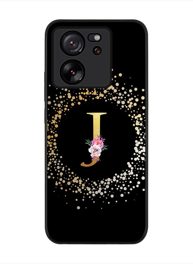 Stylizedd Rugged Black Edge case for Xiaomi 13T / Xiaomi 13T Pro, Slim fit Soft Case Custom Monogram Initial Letter Floral Pattern Alphabet -J (Black)  - Image 1