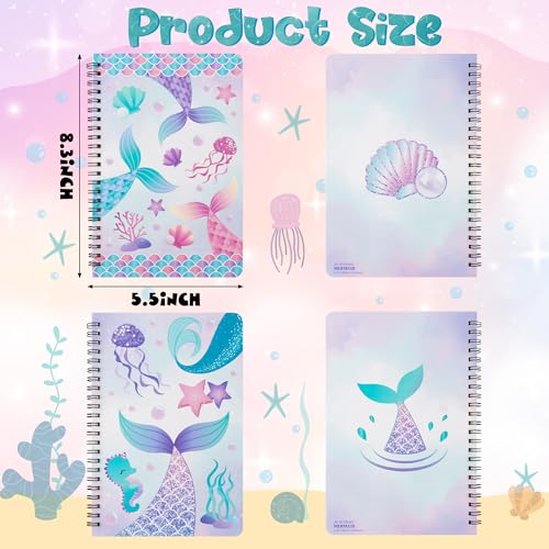 B1ykin A5 Spiral Notebooks - 2Pcs 50 sheets 100 Pages Cute Wire Bound Travel Journal Spiral Notebook, Writing Notepads Memo Diary Notes Study School Work for Kids School Classroom Office (Mermaid) - Image 2