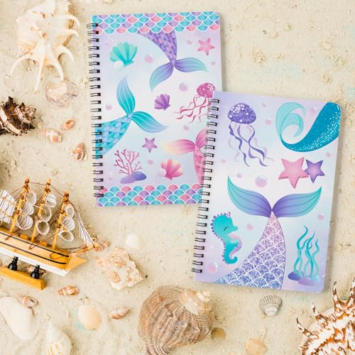 B1ykin A5 Spiral Notebooks - 2Pcs 50 sheets 100 Pages Cute Wire Bound Travel Journal Spiral Notebook, Writing Notepads Memo Diary Notes Study School Work for Kids School Classroom Office (Mermaid) - Image 4