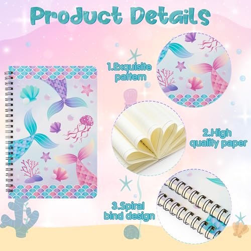 B1ykin A5 Spiral Notebooks - 2Pcs 50 sheets 100 Pages Cute Wire Bound Travel Journal Spiral Notebook, Writing Notepads Memo Diary Notes Study School Work for Kids School Classroom Office (Mermaid) - Image 3
