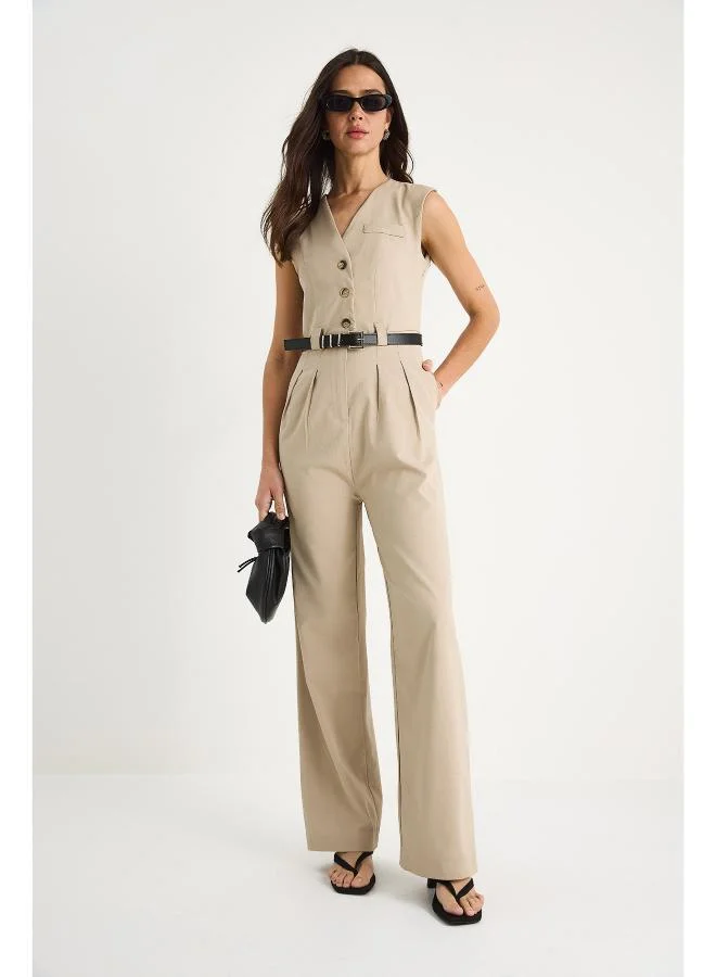 جينجر Button Up Tailored Jumpsuit