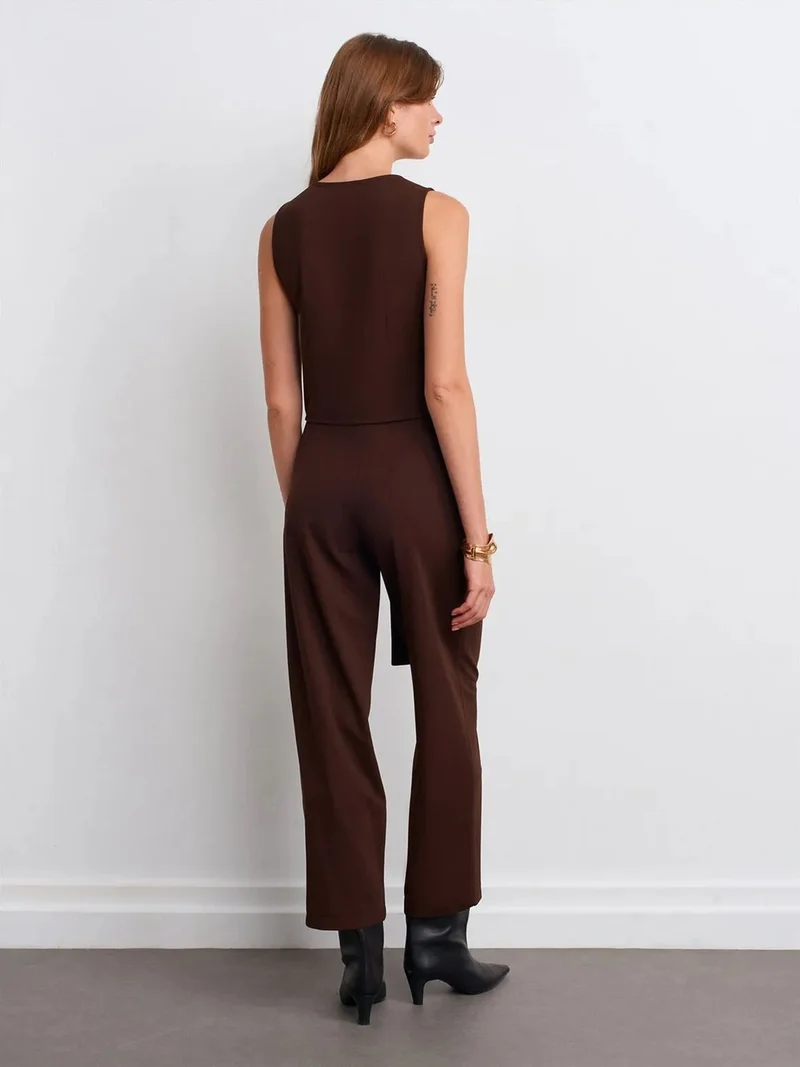 ديلفين Dilvin High-Waist Wide-Leg Crepe Trousers