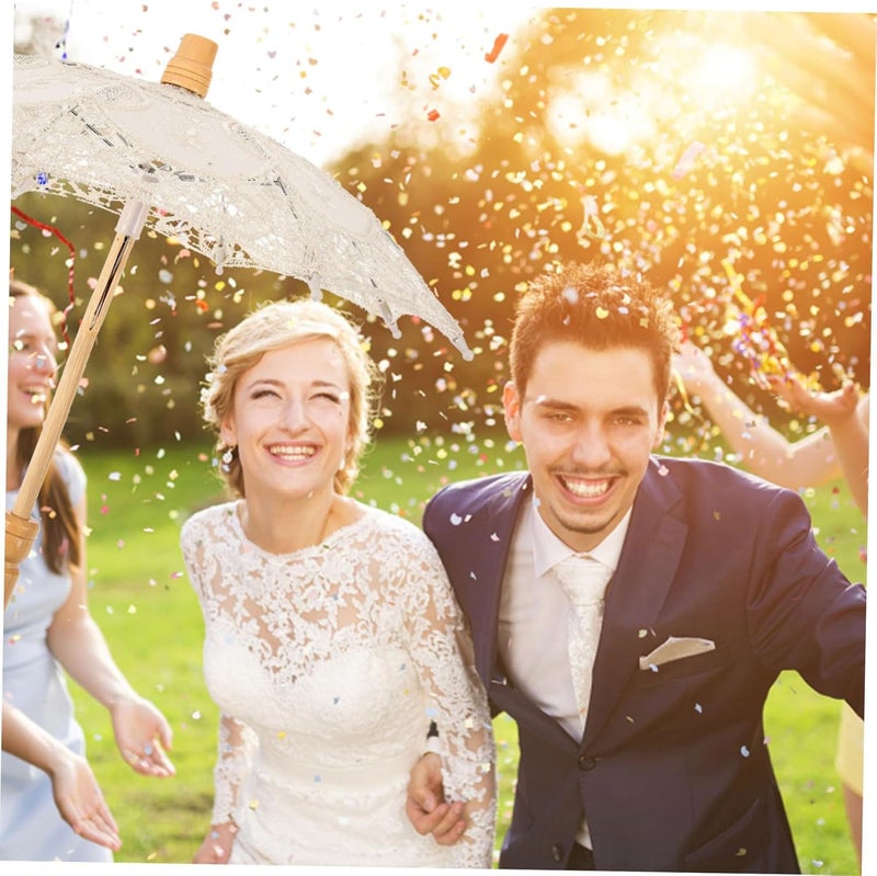 Healeved Lace Umbrella for Weddings Decorative Bridal Photography Parasol Wooden Handle for Shows Parties and Special Occasions Smooth Open Not for Rain Use - Image 3