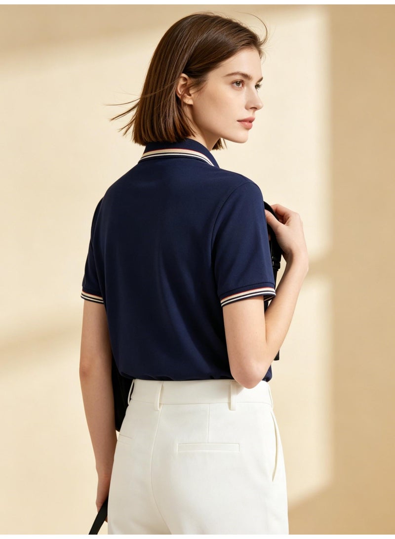 BOSS Men Short Sleeve Striped Collar Polo Shirt Business Semi Formal Outfit Top Navy Blue - Image 5