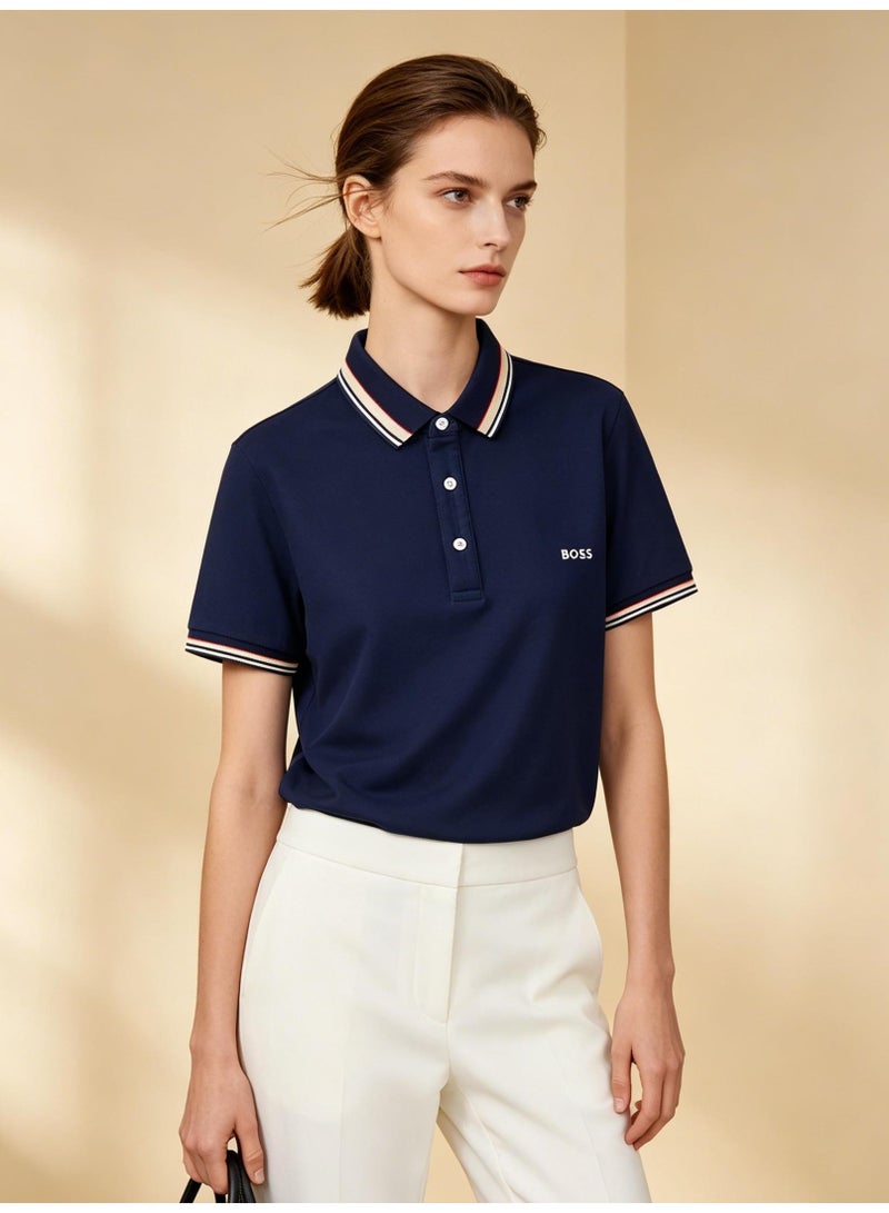 BOSS Men Short Sleeve Striped Collar Polo Shirt Business Semi Formal Outfit Top Navy Blue - Image 4